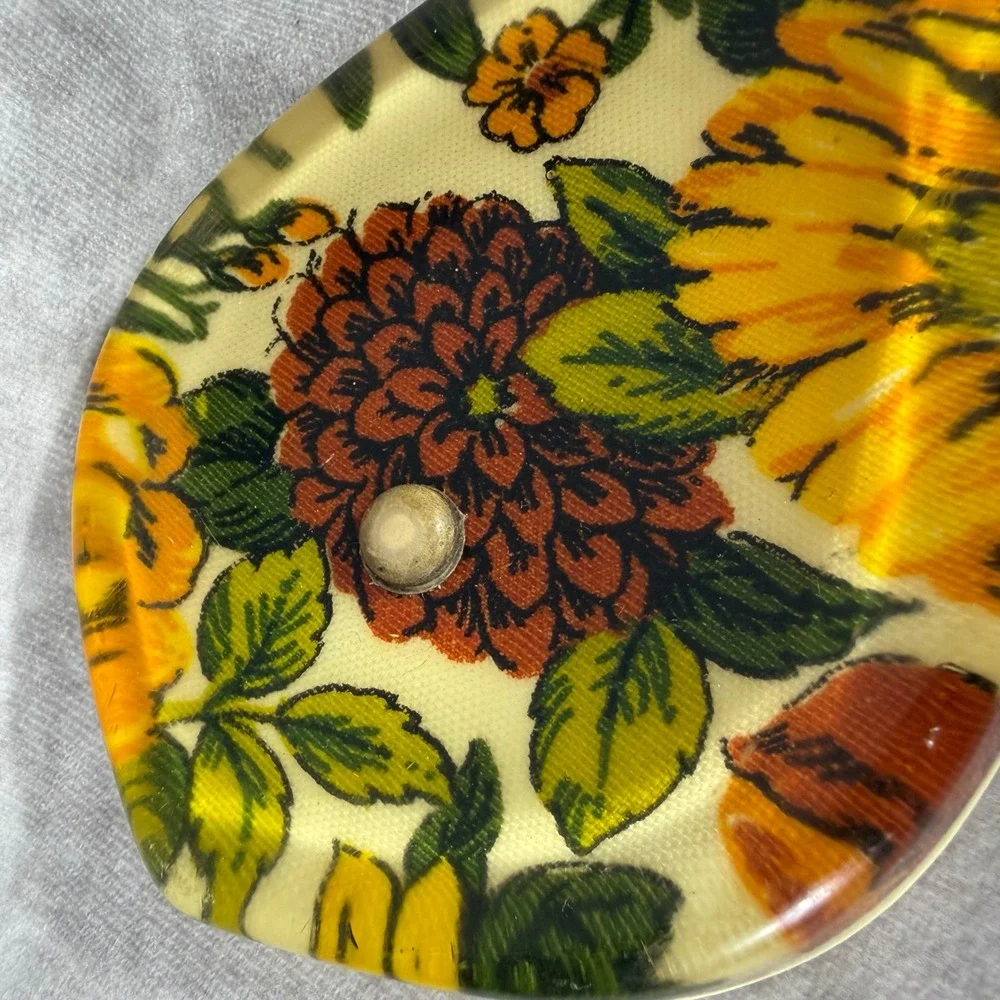 Vtg 60s 70s Floral Acrylic Spoon Rest‎ Orange Yellow Sunflower Retro Kitchenware